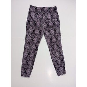 New York & Co Whitney High Waist Pull On Slim Leg Pant  Brocade Black Pink Sz M